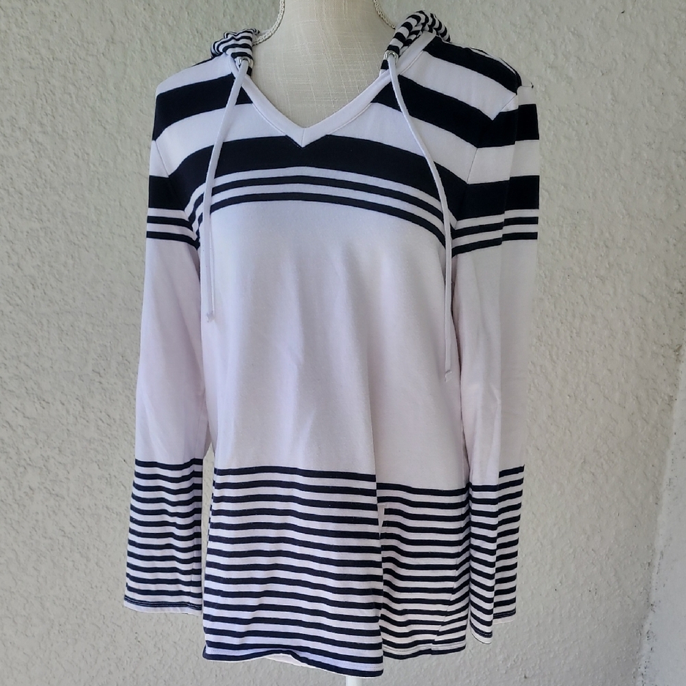 Talbots Black and White Striped Hoodie